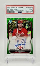 Alfredo Duno 2023 Bowman Chrome 1st Auto RC Green Lava Refractor /99 - PSA 9