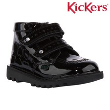 Kickers Girls Infants Patent Black Leather School Shoes Kick Hi Heart 1-16217
