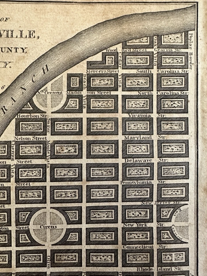 Franklinville Kentucky Plan Urbano Condado de Mason c. 1795 Russell Mapa Grabado Foto 2 de 4
