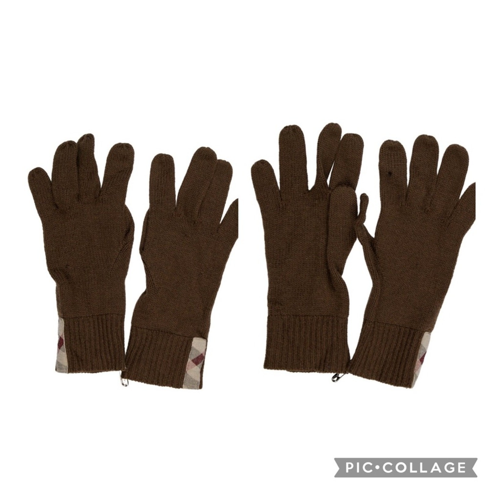 Burberry Brown Wool Knit Gloves with Burberry House Check Detail Unisex thumbnail 2