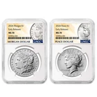 2pc Set - 2024 $1 Morgan and Peace Silver Dollar NGC MS70 ER Morgan & Peace