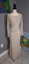 Adrianna Papell Beige Beaded And Sequin Embroidered Evening Gown Size 6