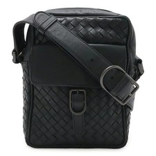 Bottega Veneta Intrecciato Shoulder Bag Pochette Leather Black 113092 Used