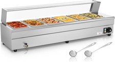 6 Pan Commercial Food Warmer, Stainless Steel Bain Steam Table Food Warmer W/T A