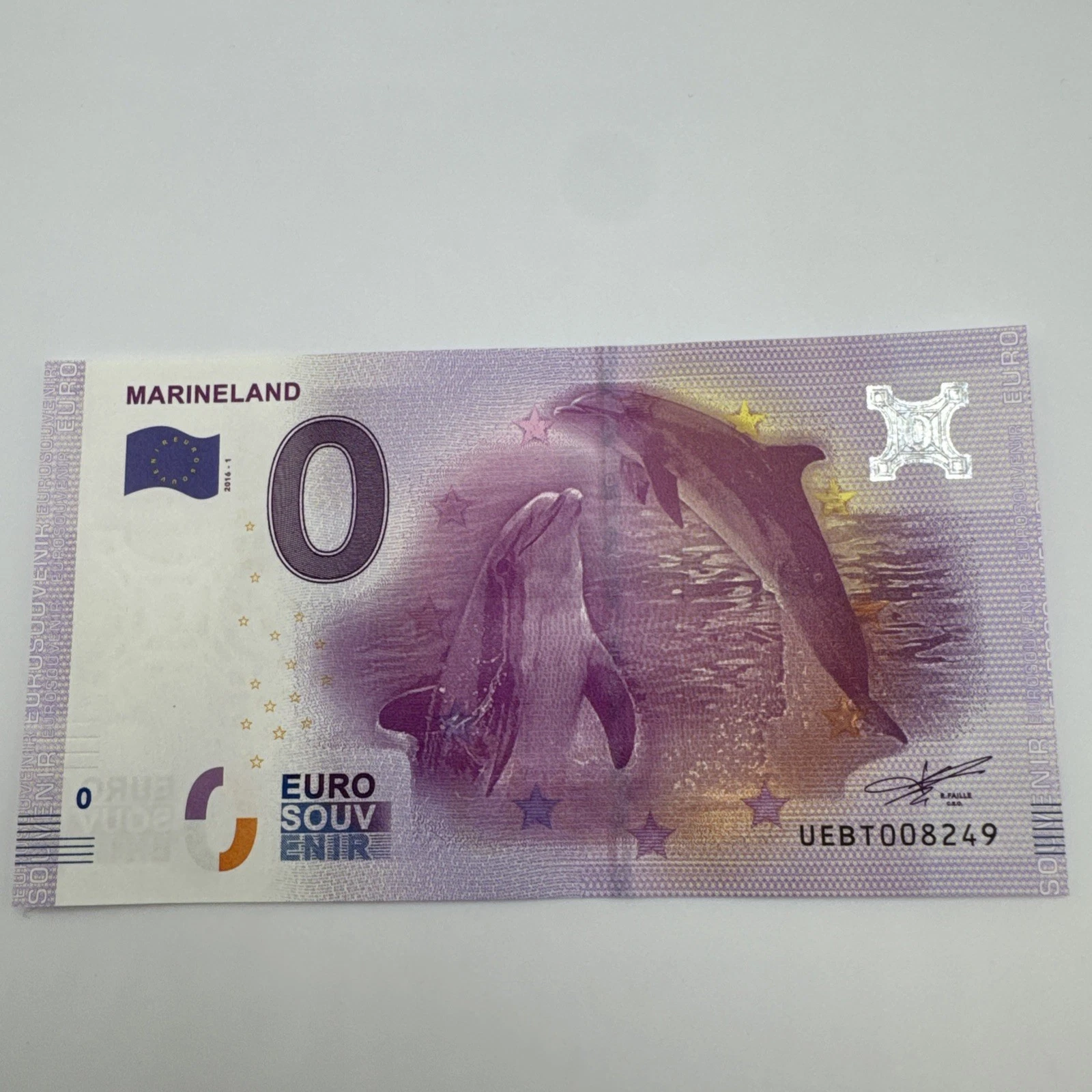 Billet  Zéro 0 € Euro Touristique / Souvenir Marineland 2016-1