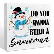 Christmas Decorations Snowman Snowflakes Wooden Box Sign Indoor Tabletop Gift