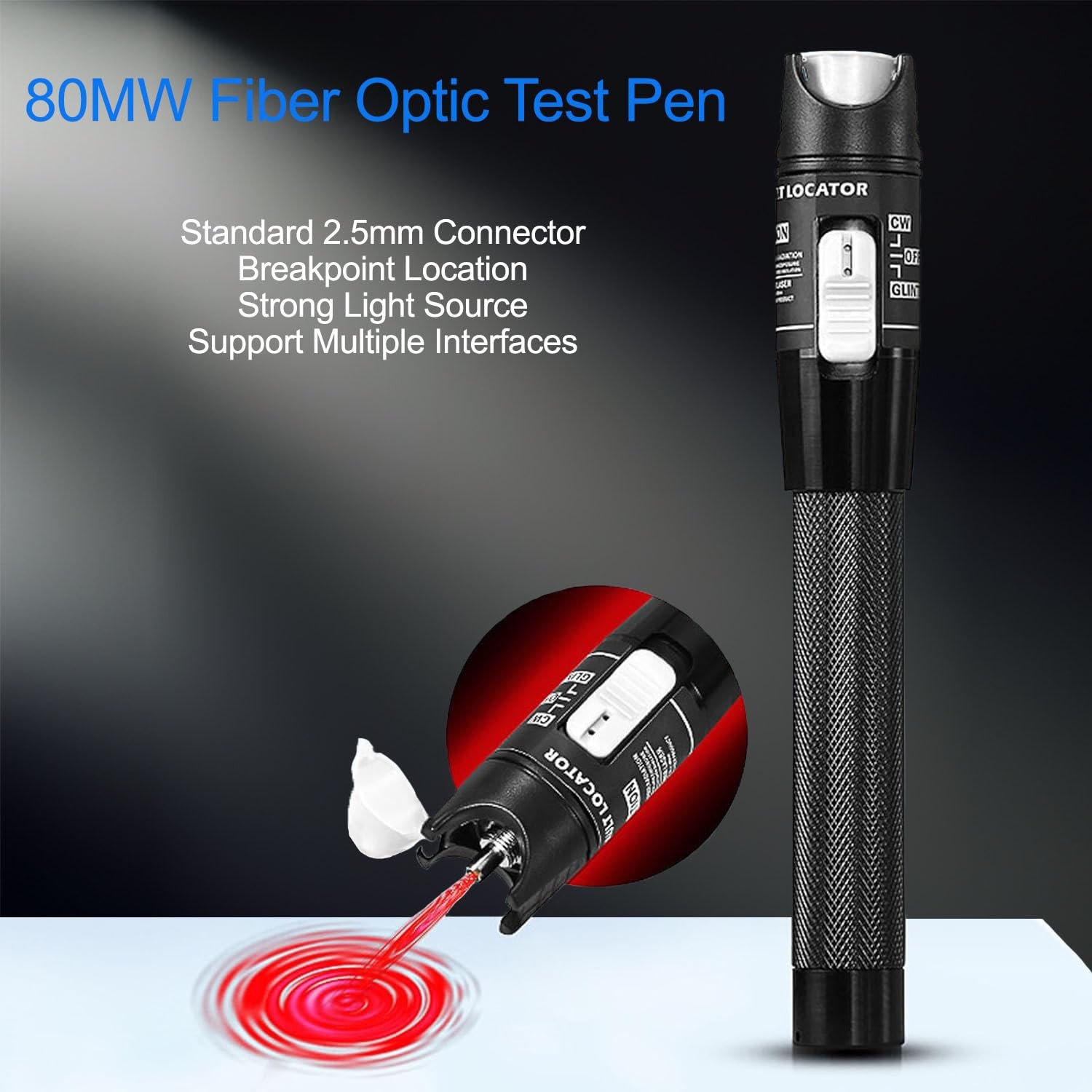 Fiber Visual Fault Locator, 80MW 80KM VFL Fiber Optic Cable Tester Meter Fiber R