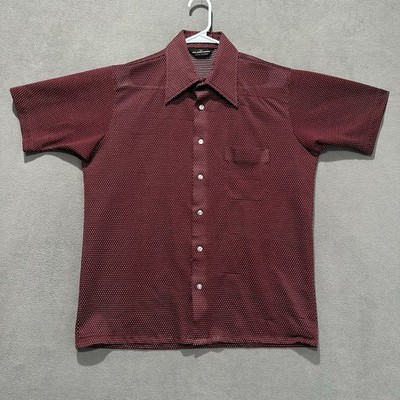 True Vintage Puritan Shirt Mens L Red Polka Dot Button Up Dagger Collar Disco