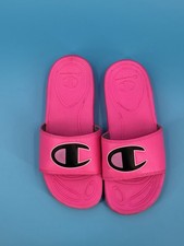 Champion Mega Slide Big C Kids Size 2Y Hot Pink Black Logo Sandals