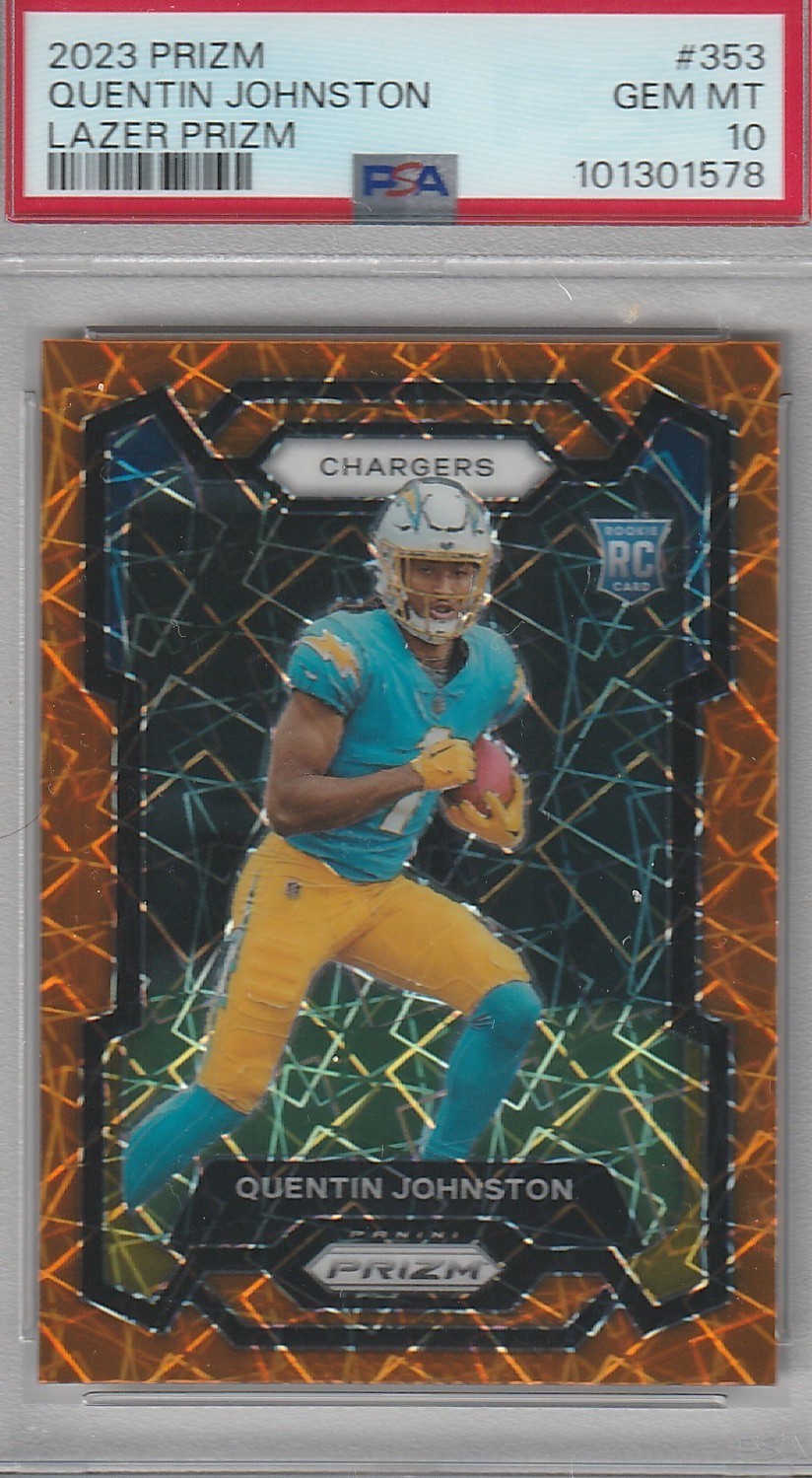 2023 Panini Prizm #353 Quentin Johnston Lazer Prizm Orange Lazer PSA 10