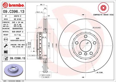 Brembo 09.C396.13 Brake Disc for BMW, BMW (Brilliance)