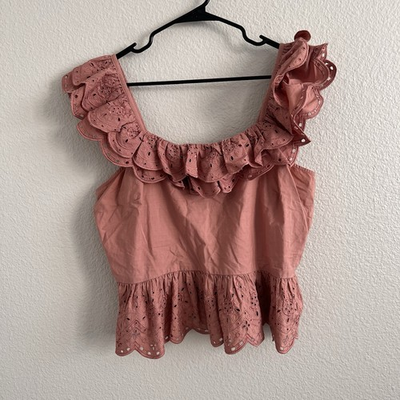 #ad Express XL Blush Top Embroidered Eyelet Scallop Coquette Cottagecore Smocked $24.99