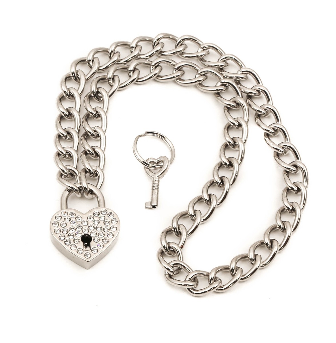 Rhinestone Pad Lock Choker Gothic Necklace Pendant 4mm Steel Chain