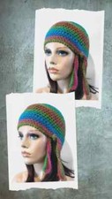 crochet womans handmade skull hat biker beanie chemo blue red sprinkles USA made