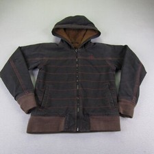 Kavu Jacket Womens Xs Black Canvas Brown Sherpa Fleece Lined Barn Chore Coat