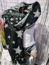 XXL Schal Tuch Schultertuch weich fallend (7113) 01 schwarz grau mit Sternen