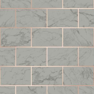 3D Effekt Ziegel Fliesentapete Anthrazit Marmor Rosegold Metallic Vinyl Krone