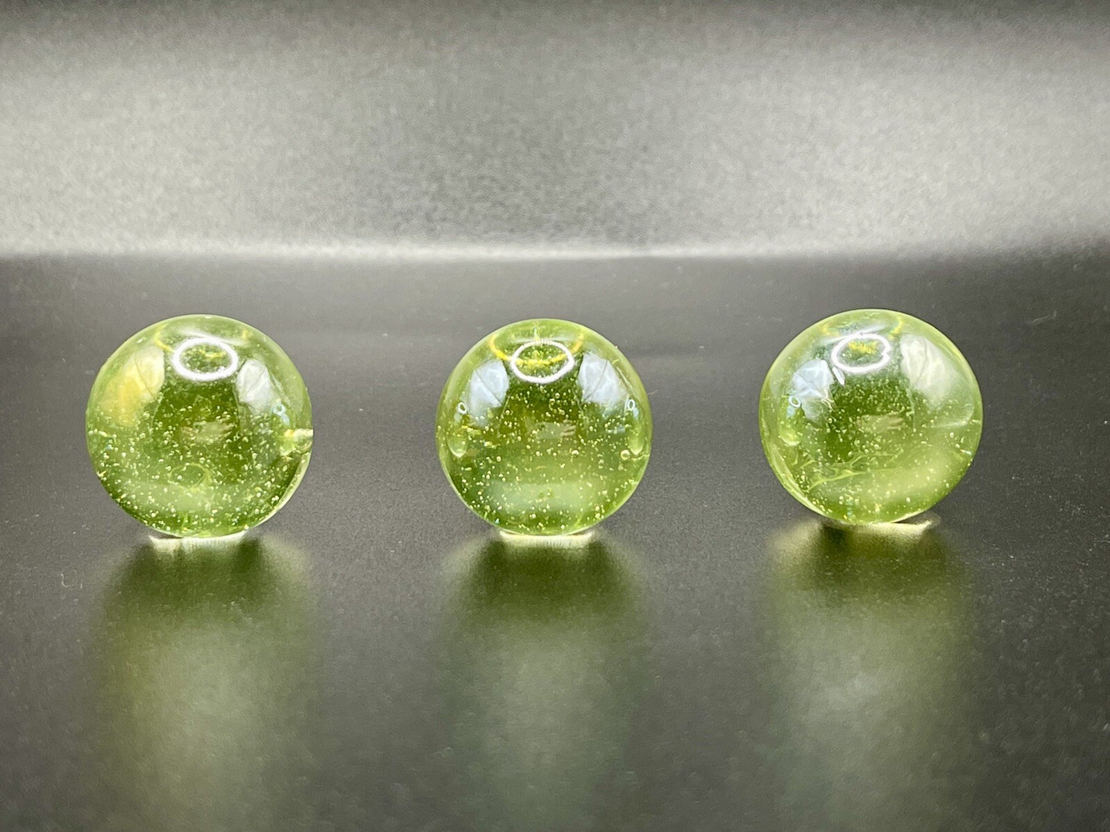 Vaseline Glass Shooter Marbles Yellow 1" Diameter Lot Of 3 Hand Blown