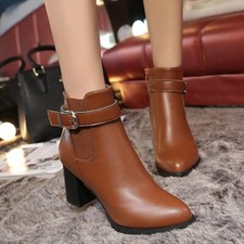 Botines De Cuero Con Hebilla Y Cemallera Para Mujer Botas De Tacón Invierno Moda