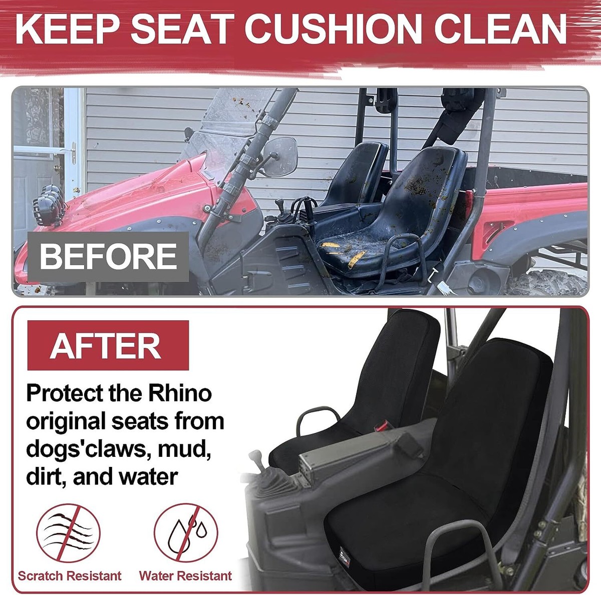 Black UTV Bucket Seat Covers For Yamaha Rhino 450 Rhino 660 Rhino