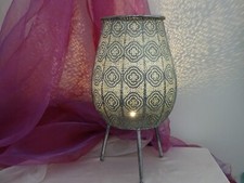 Großes orientalisches Windlicht Metallbeine Kerzenhalter Teelicht silber H 41cm