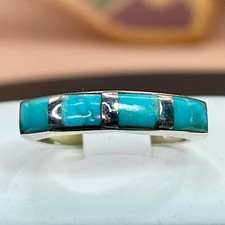 3.5ctw Kingman Mine Blue Turquoise Inlaid Sterling Silver Artisan Ring Size 7