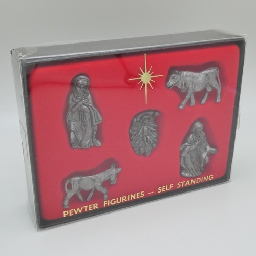 Vintage Miniature Pewter Nativity Scene Mary Joseph Jesus Metal Figurines 5pc - Picture 5 of 11