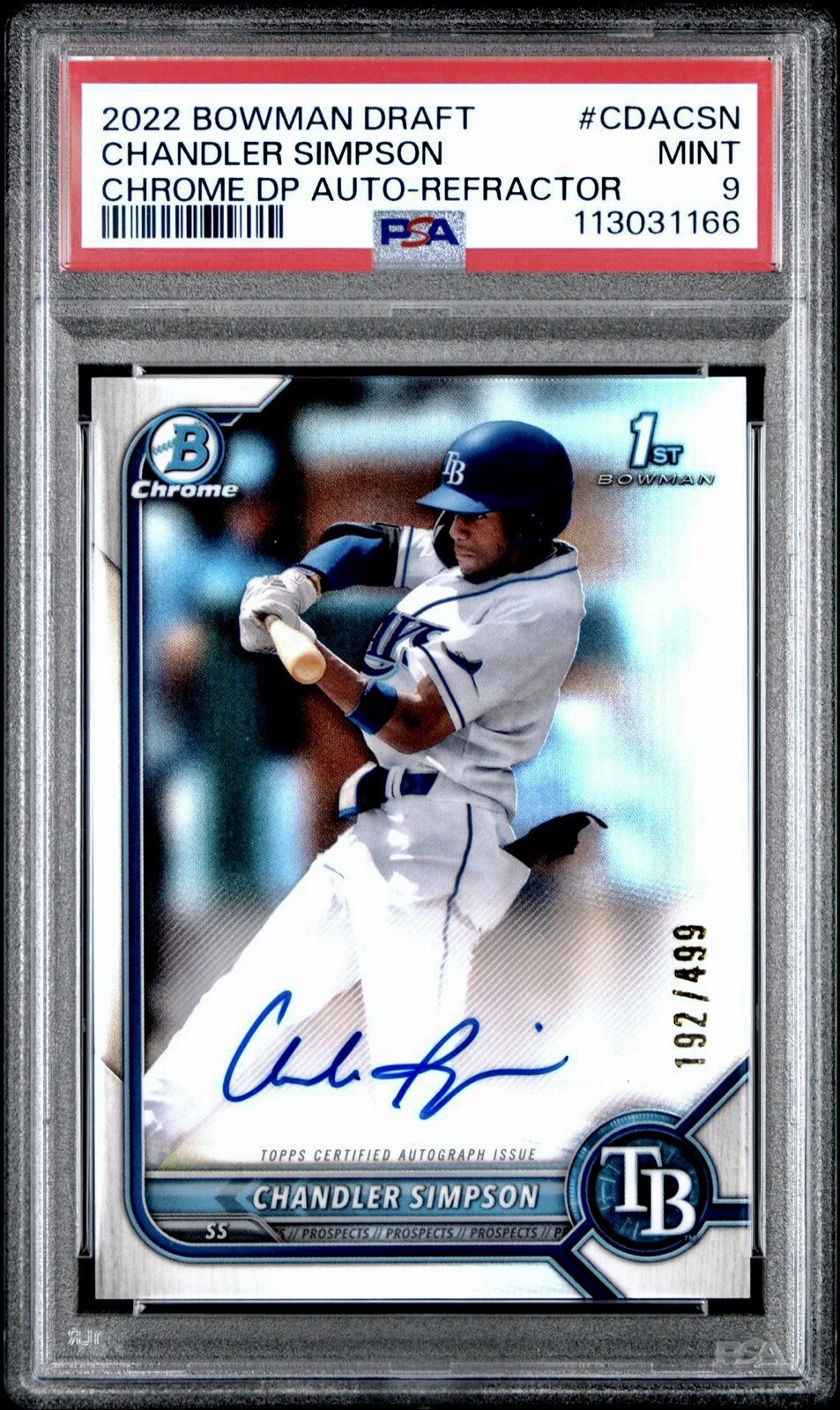 2022 Bowman Draft - CHANDLER SIMPSON - 1st Chrome Refractor RC Auto /499 - PSA 9