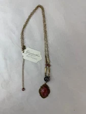 Grandmother's Buttons Vintage Pendant Goldstone Glass Necklace (New)