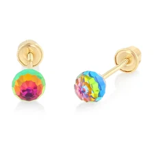 Ioka - 14K Yellow Gold Rainbow Round Screw Back Stud Earrings
