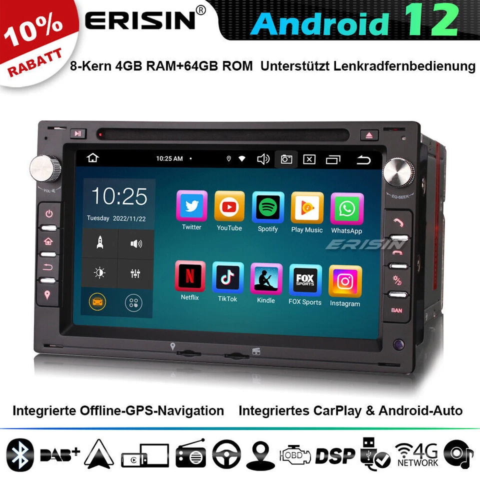 64GB Android 12 Autoradio GPS DTV Für VW Golf Polo Jetta Multivan T5 Peugeot 307 - Bild 2 von 4