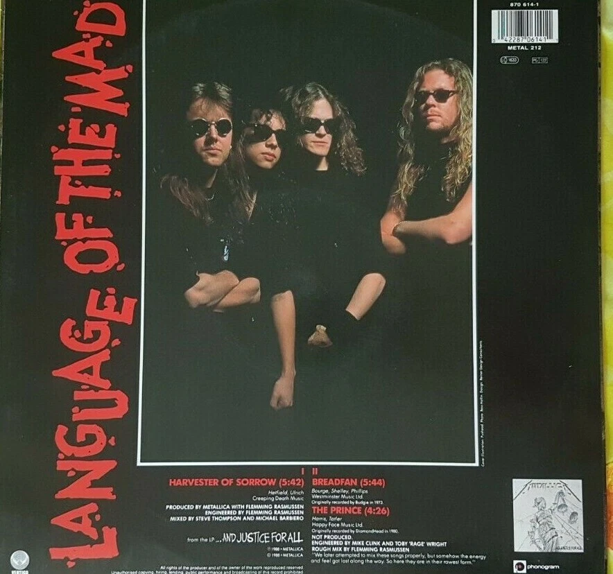 Metallica / Harvester of Sorrow /12" Maxi Single Vinyl Original 1988 / 870-614-1 - Bild 2 von 4