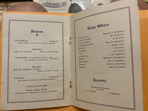 1915 BPOE Elks Memorial Service Los Angeles CA Lodge NO 99 Program Officers List - Picture 4 of 6