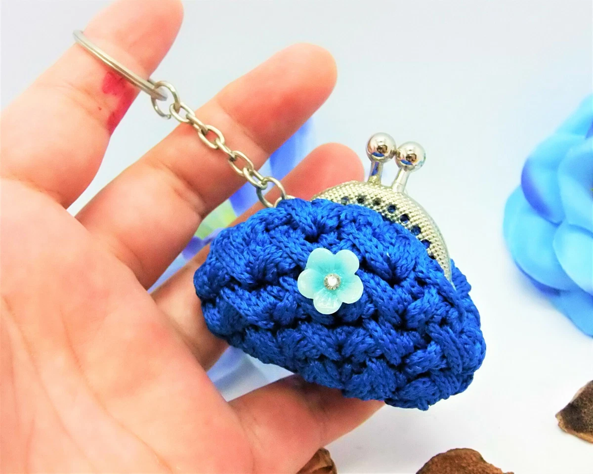 Portamonete donna blue elettrico portachiavi uncinetto clic clac