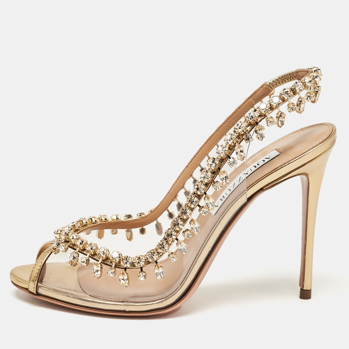 【送料&関税込】Aquazzura Pvc And Leather Slingback Sandals Aquazzura Gold Leather and PVC Temptation Slingback Sandals