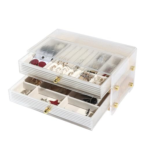 Acrylic Jewelry Box & Organizer with Wavy Look Design with 2-Layer Pine Wood