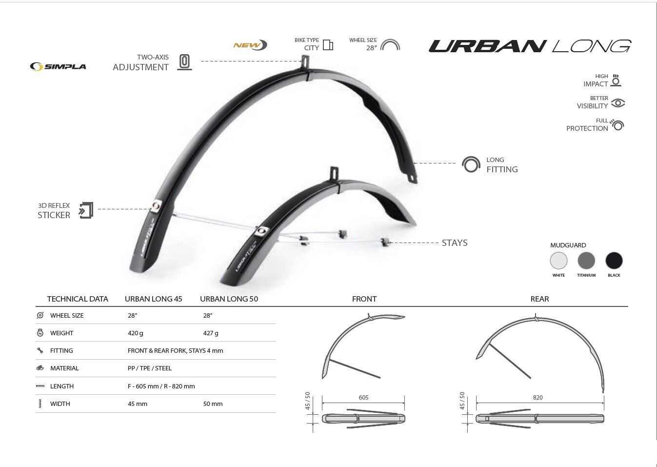 URBAN Gravel Universal Mudguards 28/700c Black/White/Titanium = Topeak