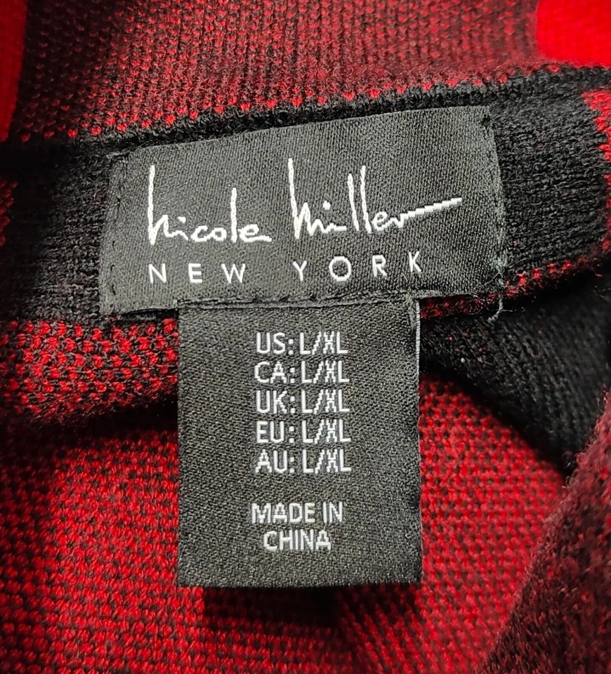 Nicole Miller New York Plaid Size L/XL Red & Black Poncho Cape - Изображение 3 из 4