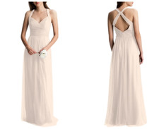 LEVKOFF 7012 Shell Pink Crisscross Strap Tulle A-Line Gown Bridesmaid 6 US  S