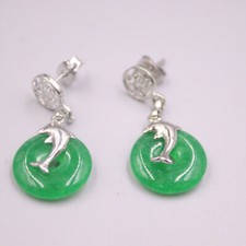 GP Alloy Heating Jade Earrings Green Jadeite Lucky Circle Earrings Hook