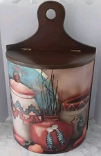 VTG Southwestern Kokopelli 14” Wooden Wall Mount Grocery Bag Holder Dispenser