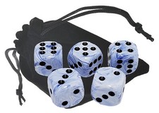 16mm Blue Swirl Pearlized Deluxe Acrylic Dice Rounded Corners  Storage Pouch