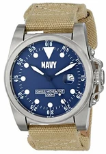 Wrist Armor Mens U.S. Navy C1 Watch With Blue/White Dial & Beige Canvas Strap