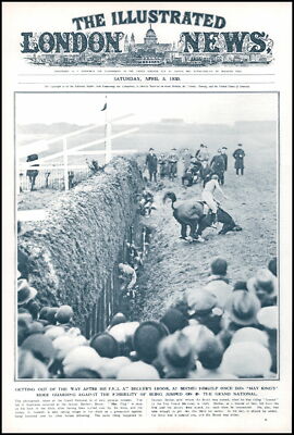 1930 ANTIKER DRUCK PFERDERENNEN GRAND NATIONAL BECHERS BROOK (312)