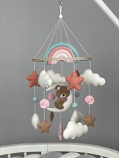 Baby mobile girl Bear nursery mobile rainbow Felt crib mobile Baby shower gift