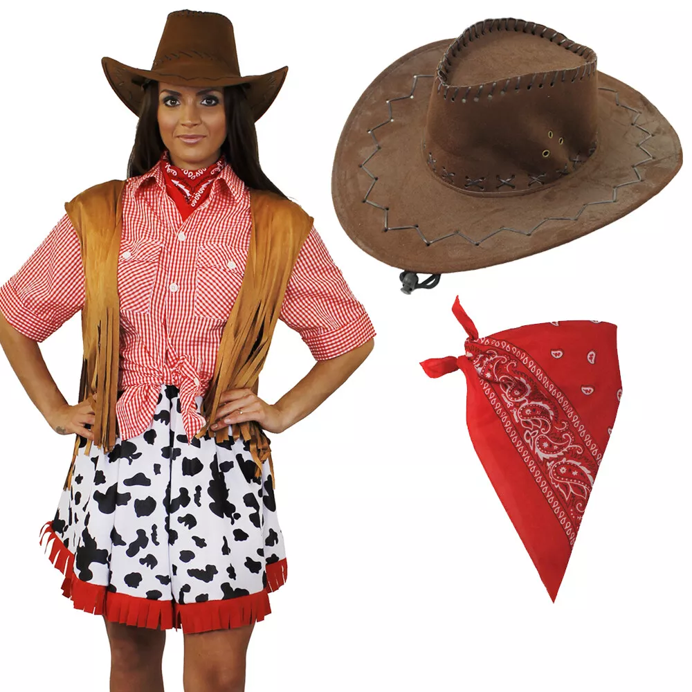 COWGIRL COSTUME LADIES WOMENS WILD WEST COWBOY FANCY DRESS WESTERN COW GIRL