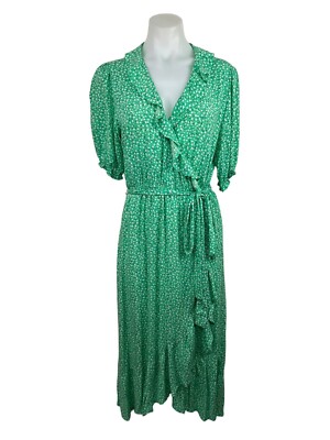 Old Navy Womens Tiered Ruffle Wrap Green Floral Midi Dress Women's Size M |  eBay