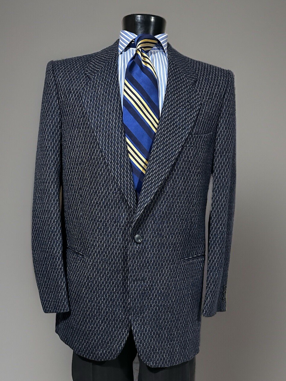 Cappotto sportivo uomo vintage Yves Saint Laurent lana blu notte 44 R