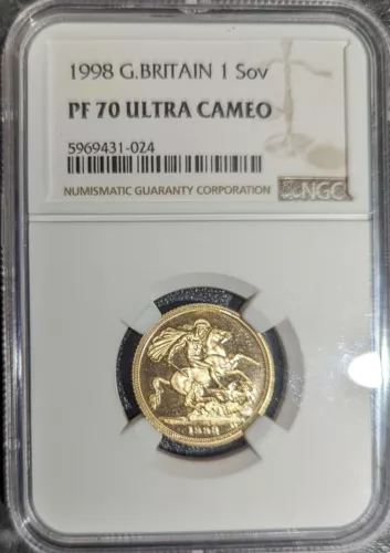 1998 Gold Sovereign Proof PF70 UCAM NGC Great Britain