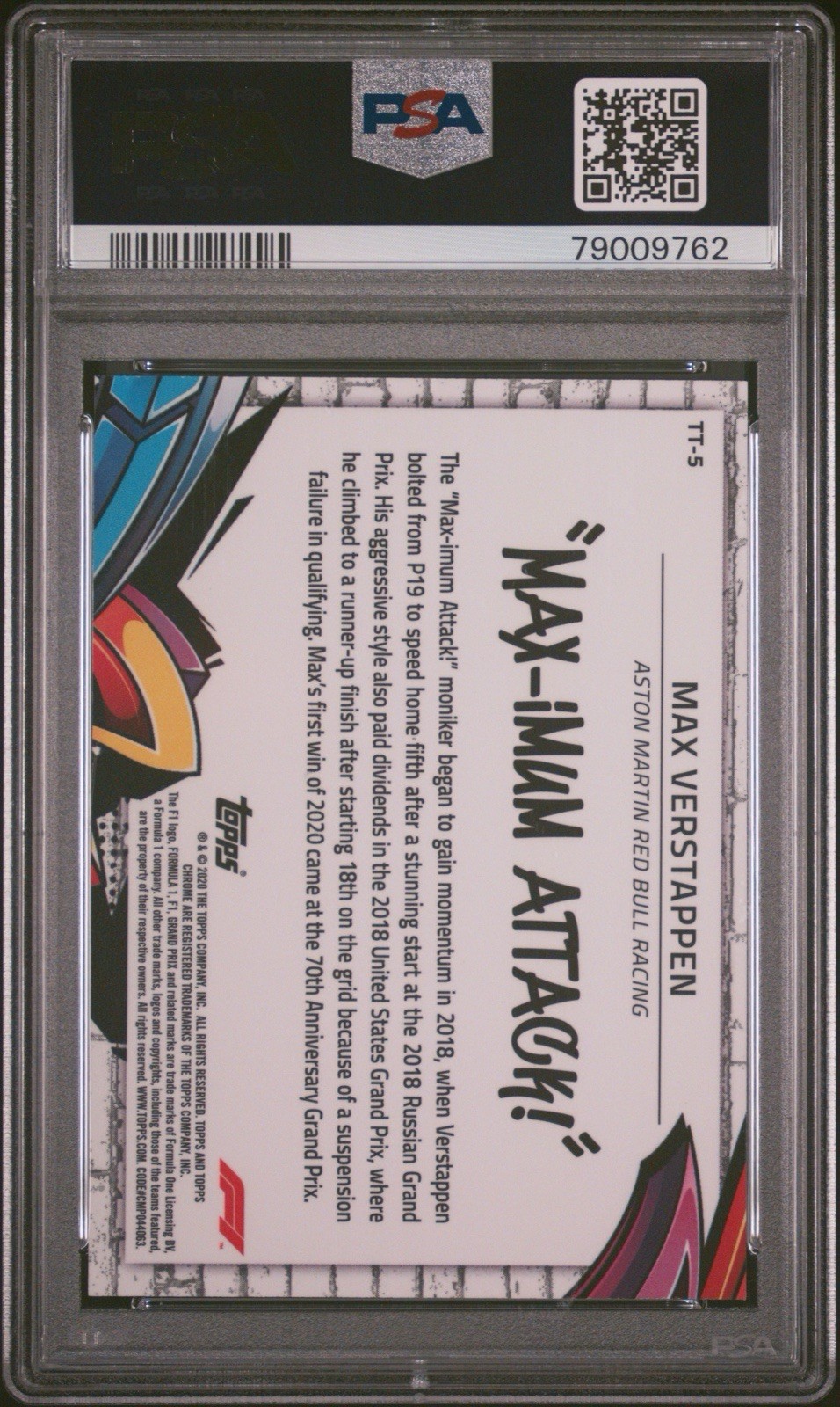 Max Verstappen 2020 Topps Chrome F1 Track Tags #TT-5 PSA 10 Rookie view 3